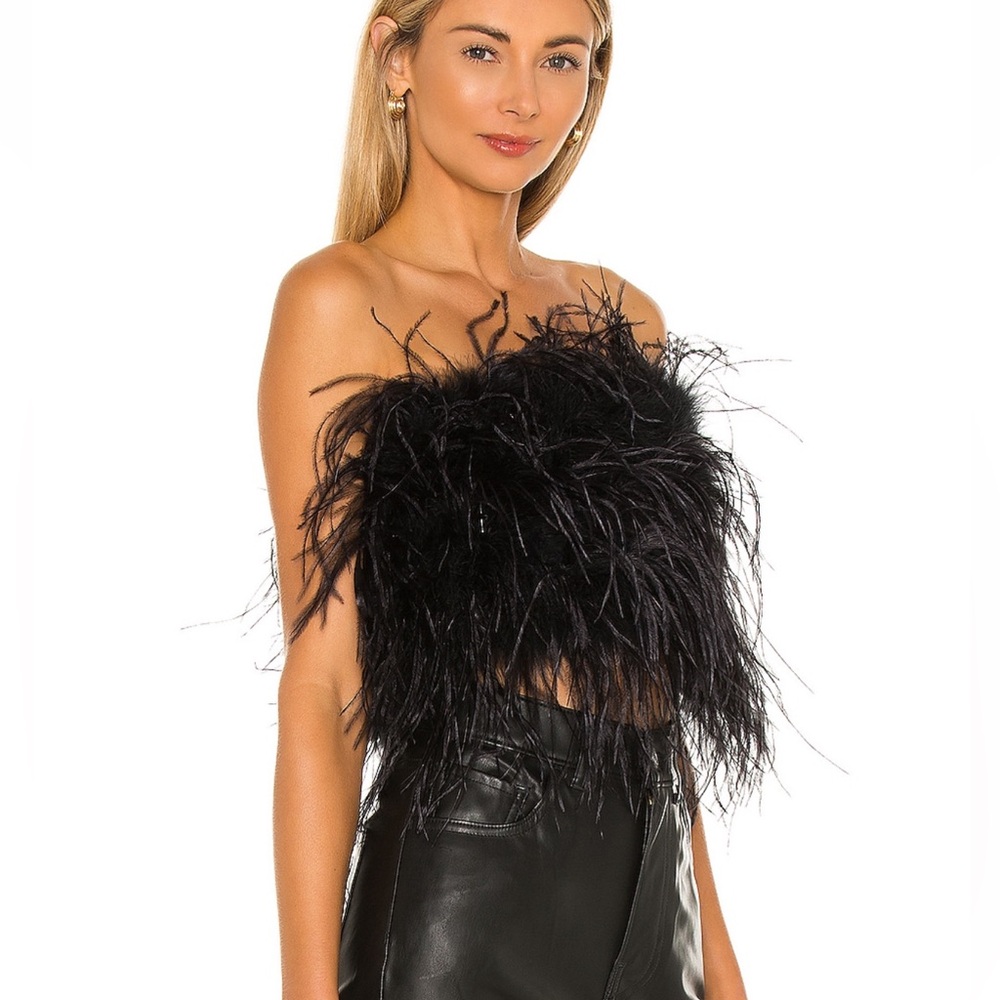 Lamarque Black Feathered Strapless Top - Picture 2 of 3